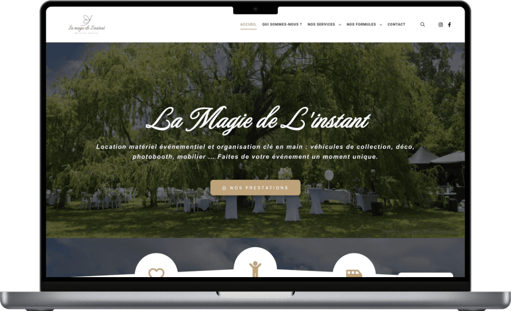 Laptop affichant le site La Magie de l'Instant