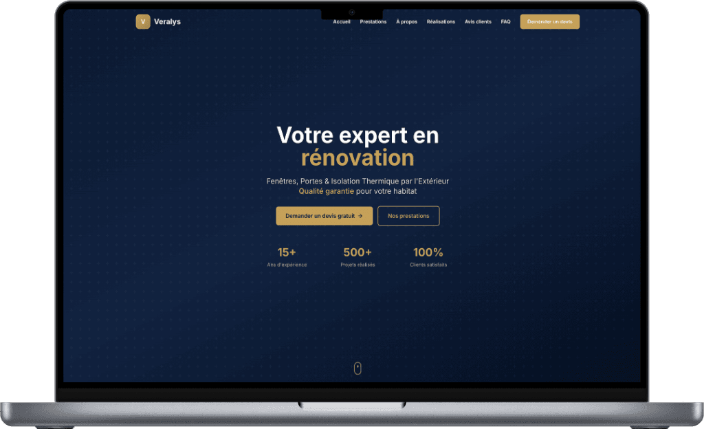 Laptop affichant le site Veralys